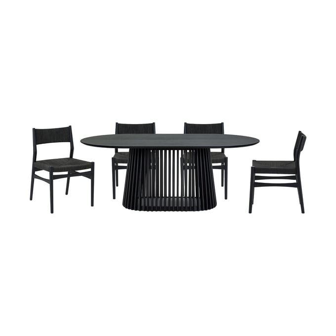 Luxur Living Khodad Khojbad Black 5pc Oval Dining Set LUX-SETPA5ERBLK