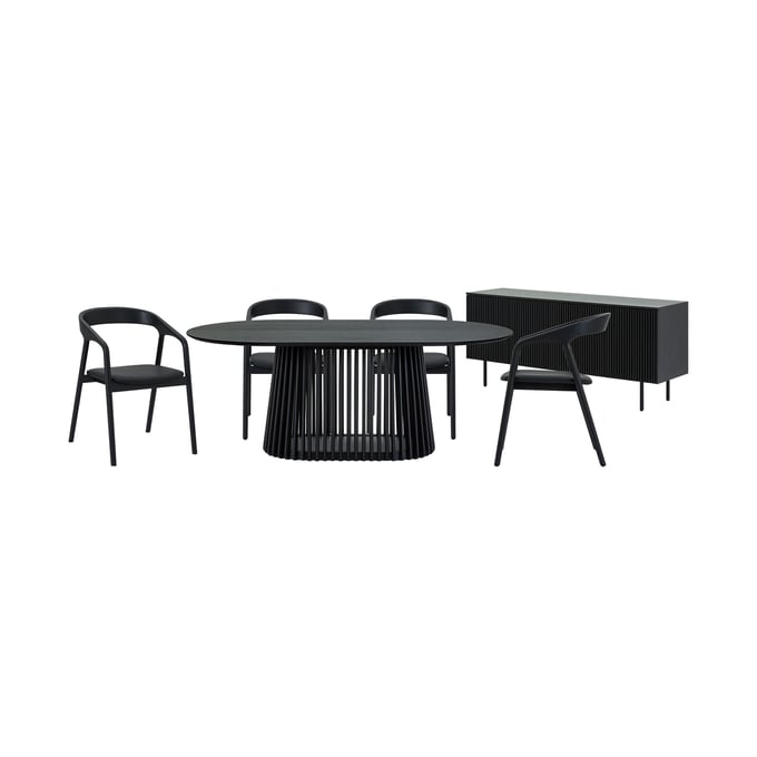 Luxur Living Khodad Khopadi Black 6pc Oval Dining Set with Buffet LUX-SETPA6APBLK