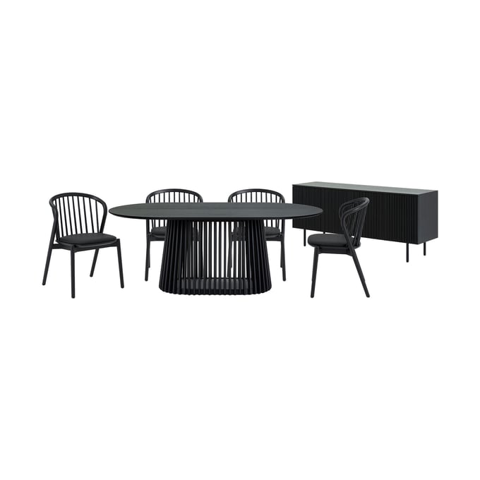 Luxur Living Khodad Khori Black 6pc Oval Dining Set with Buffet LUX-SETPA6ECBLK