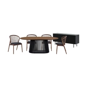 Luxur Living Khodad Khori Walnut Black 6pc Oval Dining Set with Buffet