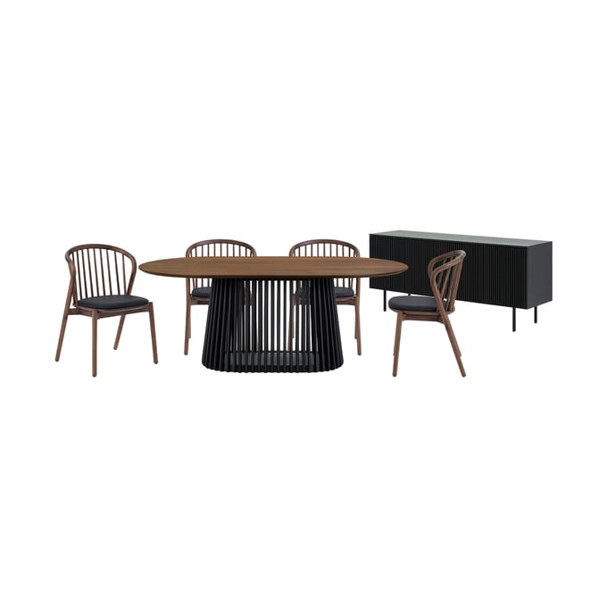 Luxur Living Khodad Khori Walnut Black 6pc Oval Dining Set with Buffet LUX-SETPA6ECWALBLK