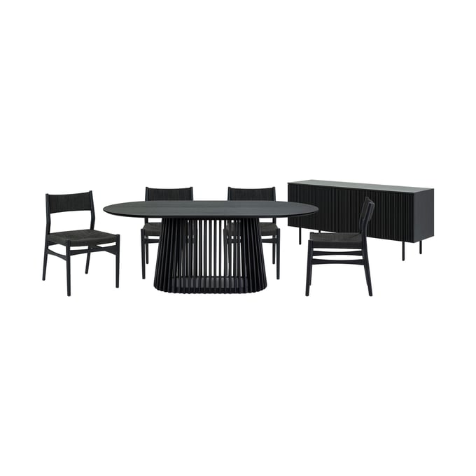 Luxur Living Khodad Khojbad Black 6pc Oval Dining Set with Buffet LUX-SETPA6ERBLK