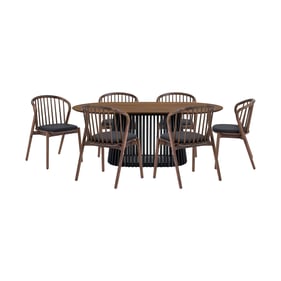 Luxur Living Khodad Khori Walnut Black 7pc Oval Dining Set