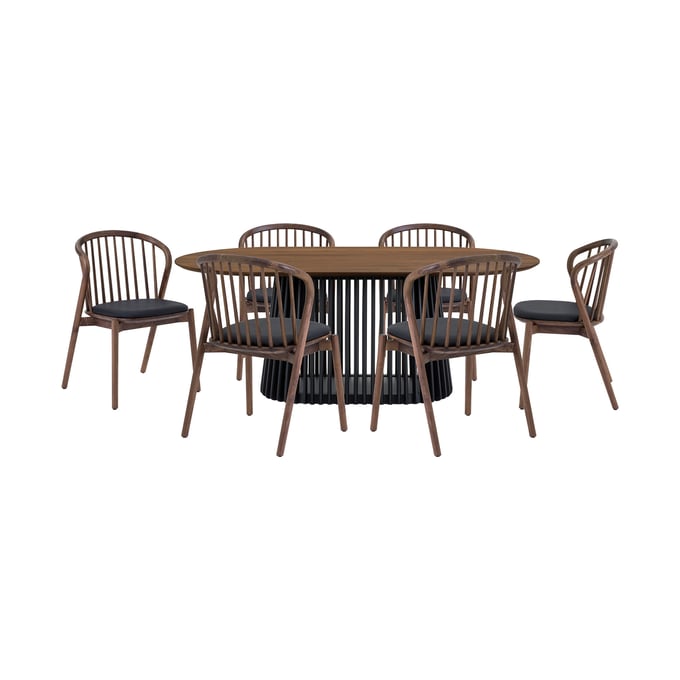 Luxur Living Khodad Khori Walnut Black 7pc Oval Dining Set LUX-SETPA7ECWALBLK