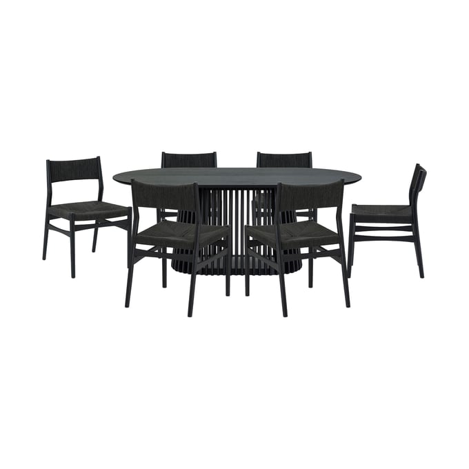 Luxur Living Khodad Khojbad Black 7pc Oval Dining Set LUX-SETPA7ERBLK