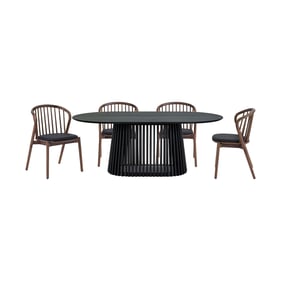 Luxur Living Khodad Khori Walnut Black Oak 5pc Oval Dining Set