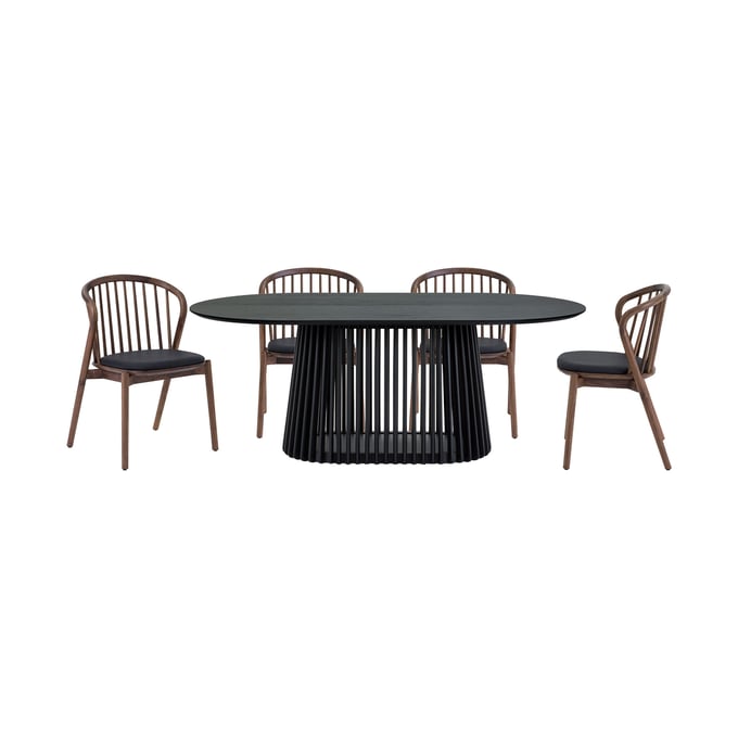 Luxur Living Khodad Khori Walnut Black Oak 5pc Oval Dining Set LUX-SETPABLK5ECWAL