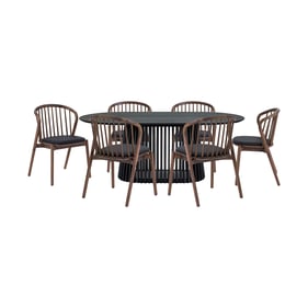 Luxur Living Khodad Khori Walnut Black Oak 7pc Oval Dining Set