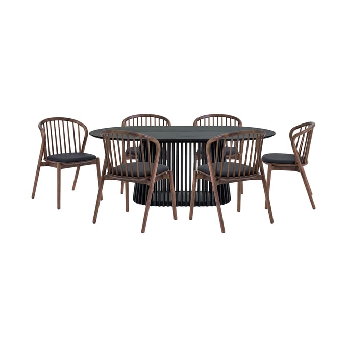 Luxur Living Khodad Khori Walnut Black Oak 7pc Oval Dining Set LUX-SETPABLK7ECWAL