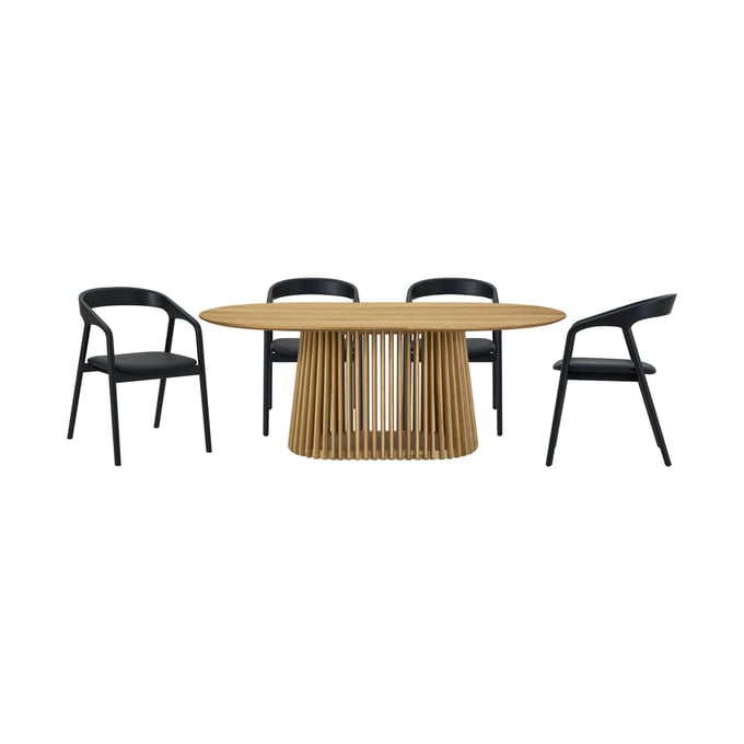 Luxur Living Khodad Khopadi Natural Black 5pc Oval Dining Set LUX-SETPANAT5APBLK