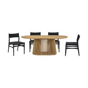 Luxur Living Khodad Khojbad Natural Oak Black 5pc Oval Dining Set