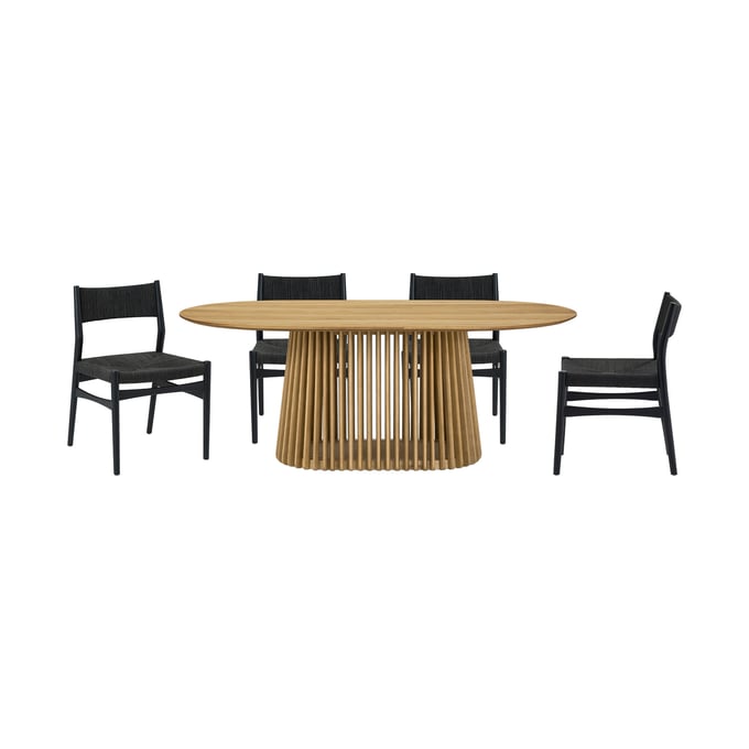 Luxur Living Khodad Khojbad Natural Oak Black 5pc Oval Dining Set LUX-SETPANAT5ERBLK