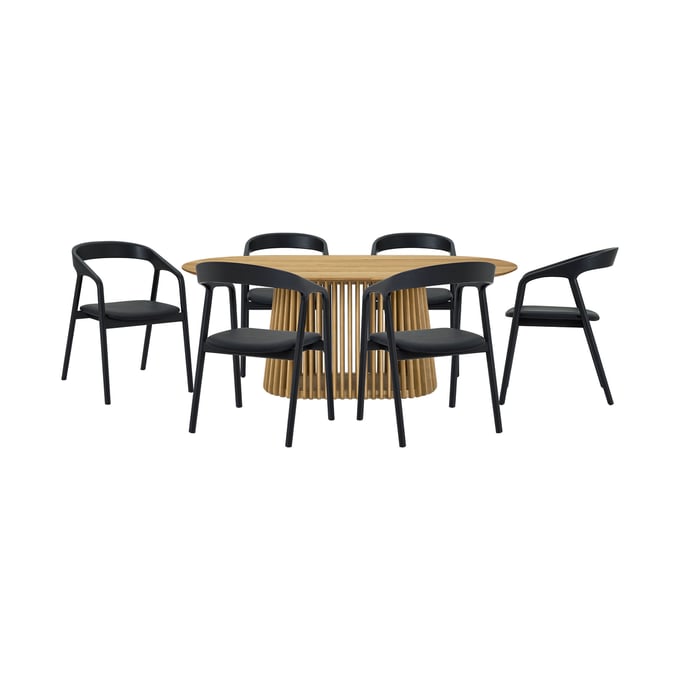 Luxur Living Khodad Khopadi Natural Black 7pc Oval Dining Set LUX-SETPANAT7APBLK