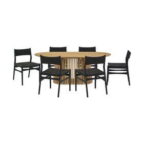 Luxur Living Khodad Khojbad Natural Oak Black 7pc Oval Dining Set