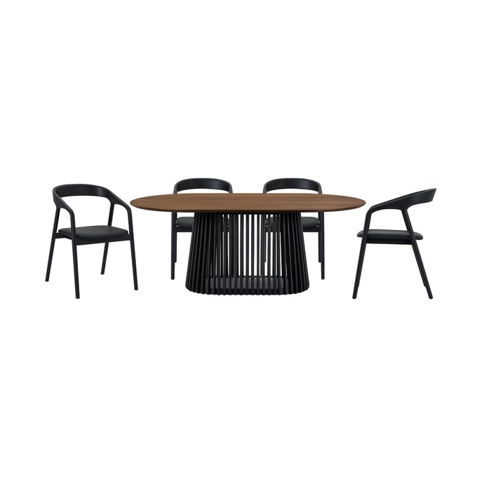 Luxur Living Khodad Khopadi Walnut Black 5pc Oval Dining Set LUX-SETPAWAL5APBLK