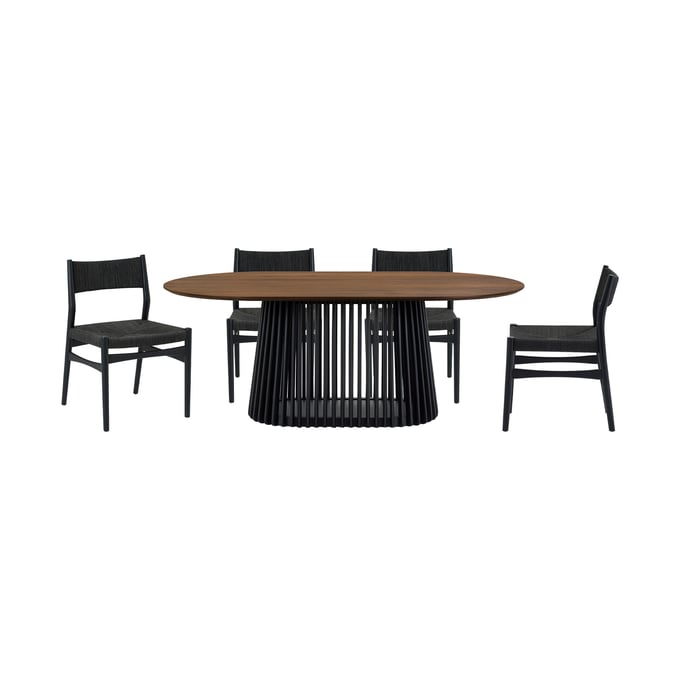 Luxur Living Khodad Khojbad Walnut Black 5pc Oval Dining Set LUX-SETPAWAL5ERBLK