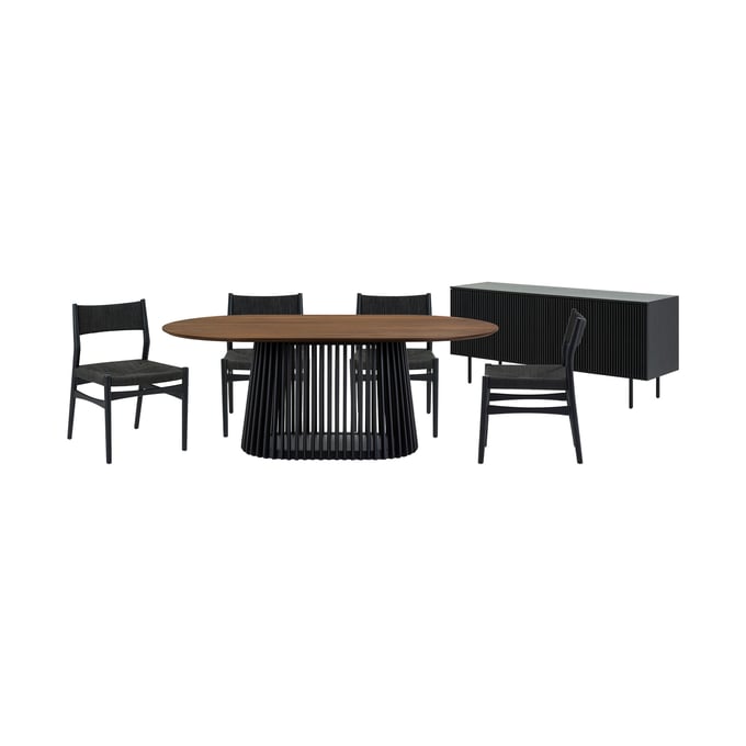 Luxur Living Khodad Khojbad Walnut Black 6pc Oval Dining Set with Buffet LUX-SETPAWAL6ERBLK