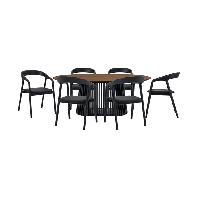 Luxur Living Khodad Khopadi Walnut Black 7pc Oval Dining Set LUX-SETPAWAL7APBLK