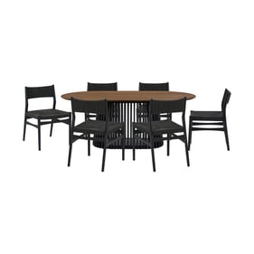 Luxur Living Khodad Khojbad Walnut Black 7pc Oval Dining Set