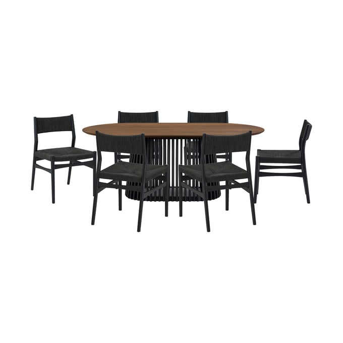 Luxur Living Khodad Khojbad Walnut Black 7pc Oval Dining Set LUX-SETPAWAL7ERBLK