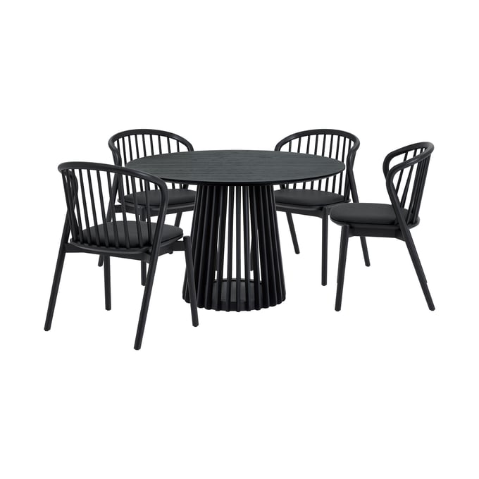 Luxur Living Khodad Khori Black 5pc Round Dining Set LUX-SETRPA5ECBLK