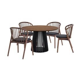 Luxur Living Khodad Khori Walnut Black 5pc Round Dining Set