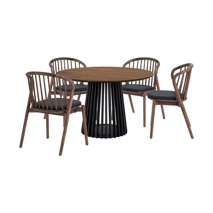 Luxur Living Khodad Khori Walnut Black 5pc Round Dining Set LUX-SETRPA5ECWALBLK