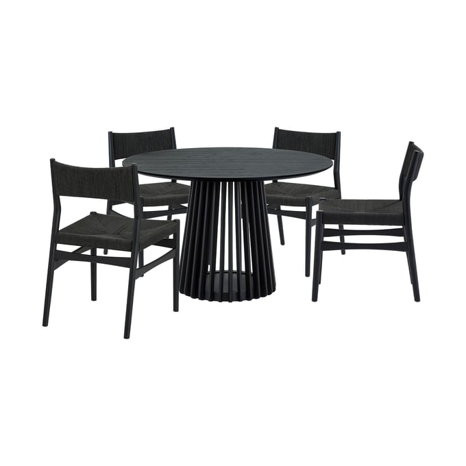 Luxur Living Khodad Khojbad Black 5pc Round Dining Set LUX-SETRPA5ERBLK