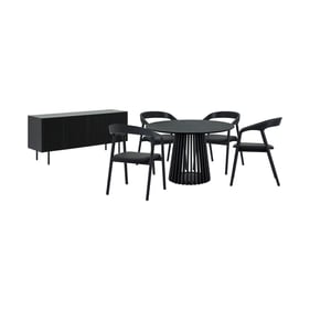 Luxur Living Khodad Khopadi Black 6pc Round Dining Set with Buffet