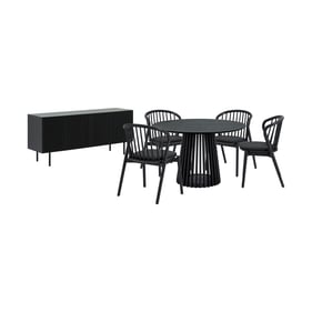 Luxur Living Khodad Khori Black 6pc Round Dining Set with Buffet