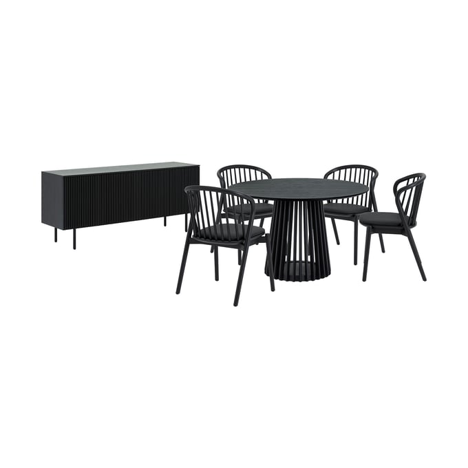 Luxur Living Khodad Khori Black 6pc Round Dining Set with Buffet LUX-SETRPA6ECBLK