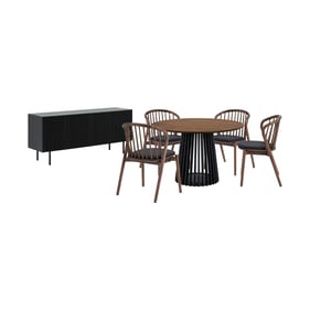 Luxur Living Khodad Khori Walnut Black 6pc Round Dining Set with Buffet