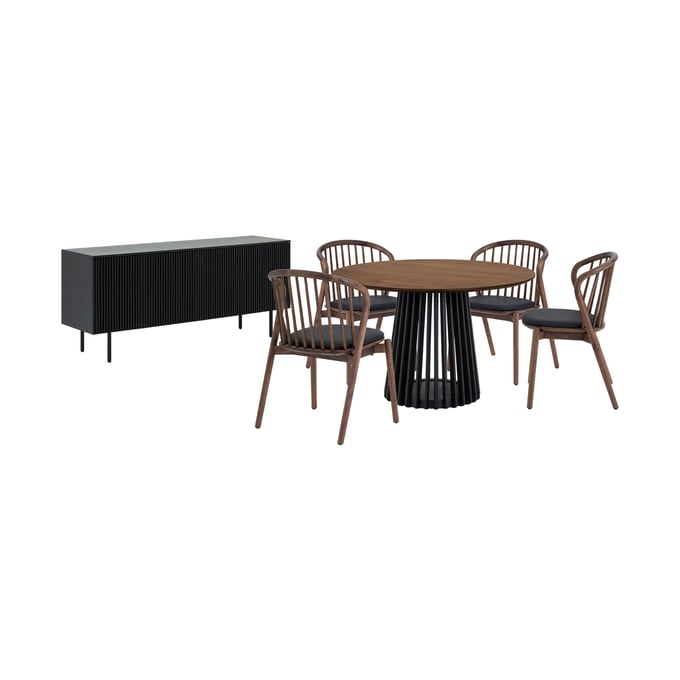 Luxur Living Khodad Khori Walnut Black 6pc Round Dining Set with Buffet LUX-SETRPA6ECWALBLK