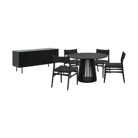 Luxur Living Khodad Khojbad Black 6pc Round Dining Set with Buffet