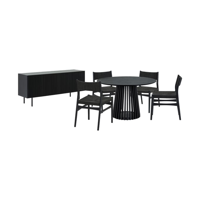 Luxur Living Khodad Khojbad Black 6pc Round Dining Set with Buffet LUX-SETRPA6ERBLK