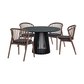 Luxur Living Khodad Khori Walnut Black Oak 5pc Round Dining Set