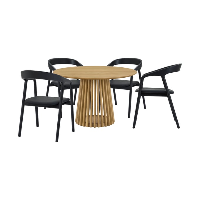 Luxur Living Khodad Khopadi Natural Black 5pc Round Dining Set LUX-SETRPANAT5APBLK