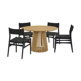 Luxur Living Khodad Khojbad Natural Oak Black 5pc Round Dining Set