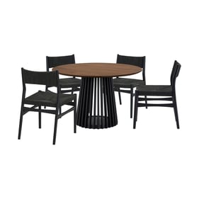 Luxur Living Khodad Khojbad Walnut Black 5pc Round Dining Set