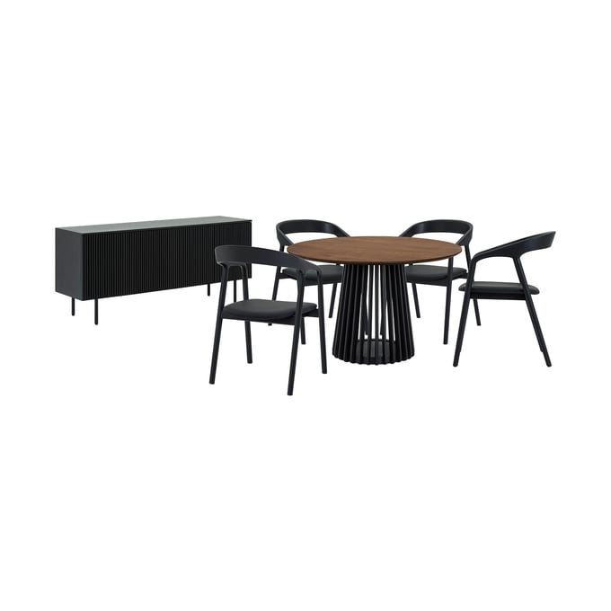 Luxur Living Khodad Khopadi Black 6pc Round Dining Set with LUX-SETRPAWAL6APBLK