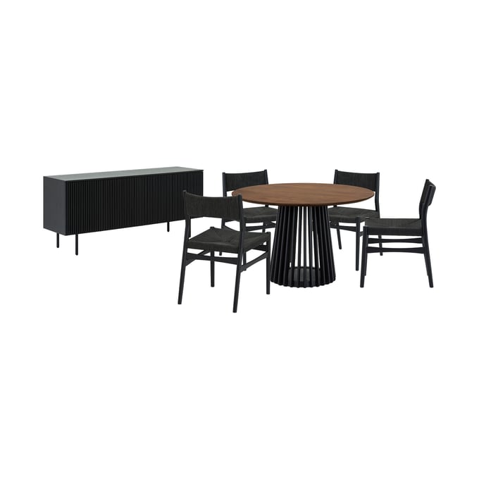 Luxur Living Khodad Khojbad Walnut Black 6pc Round Dining Set with Buffet LUX-SETRPAWAL6ERBLK