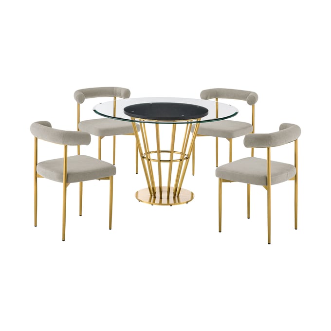 Luxur Living Kondhur Kolwihir Gold 5pc Round Dining Table Set LUX-SETVRDI5BGLTP