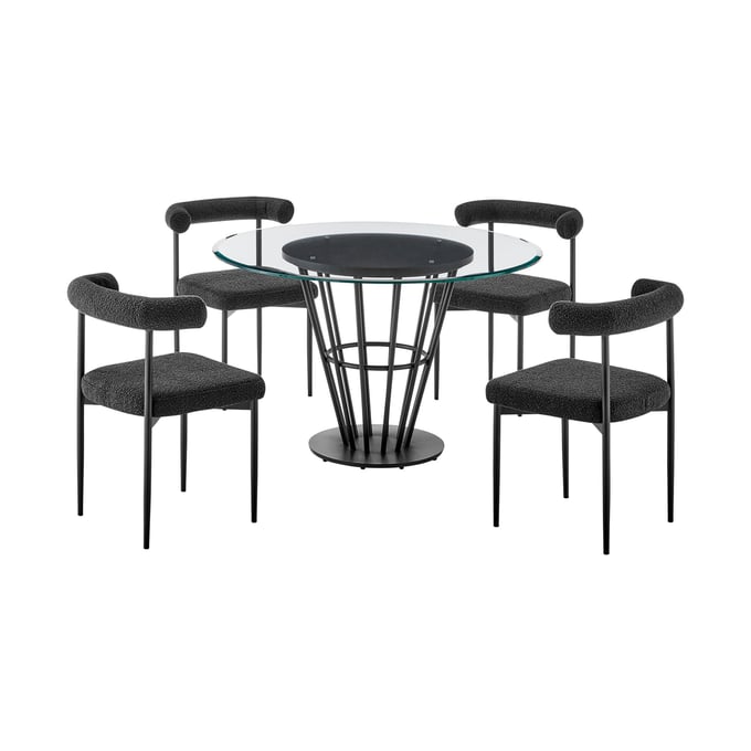 Luxur Living Kondhur Kolwihir Black 5pc Round Dining Table Set LUX-SETVRDI5BLK