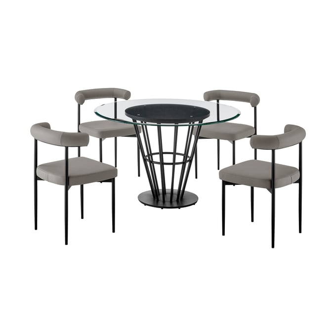 Luxur Living Kondhur Kolwihir Light Gray Black Iron 5pc Round Dining Table Set LUX-SETVRDI5BLKPGRY