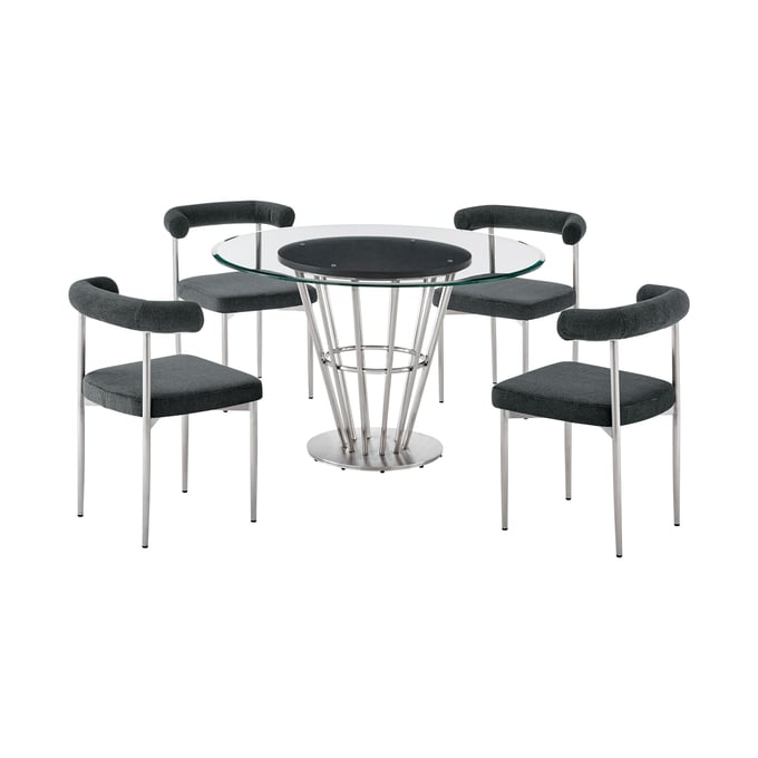 Luxur Living Kondhur Kolwihir Gray 5pc Round Dining Table Set LUX-SETVRDI5BSCH