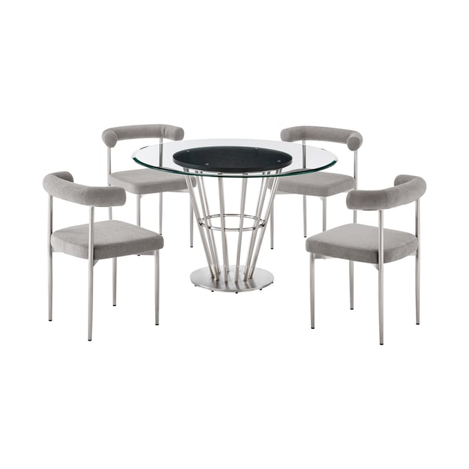 Luxur Living Kondhur Kolwihir Silver 5pc Round Dining Table Set LUX-SETVRDI5BSLGRY