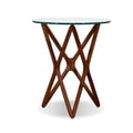 END TABLE QUASAR tall clear glass top/ash stained light walnut base