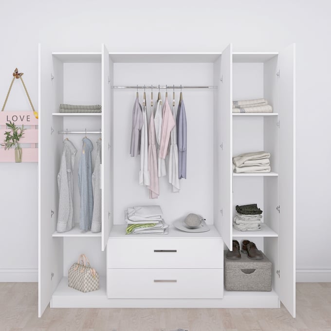 Alta 4-Door Wardrobe Cabinet Plus Drawers - White - Customizable