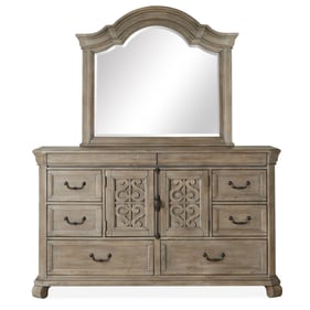 Magnussen Home Tinley Park Dovetail Grey Dresser and Shaped Mirror