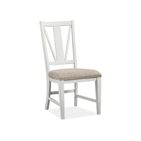 2 Magnussen Home Heron Cove White Baja Fog Upholstered Dining Side Chairs